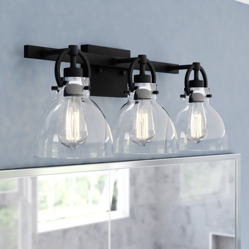 Ogden Contemporary Bathroom Vanity Light Fixture Clear Glass, 3 Light, Matte Black