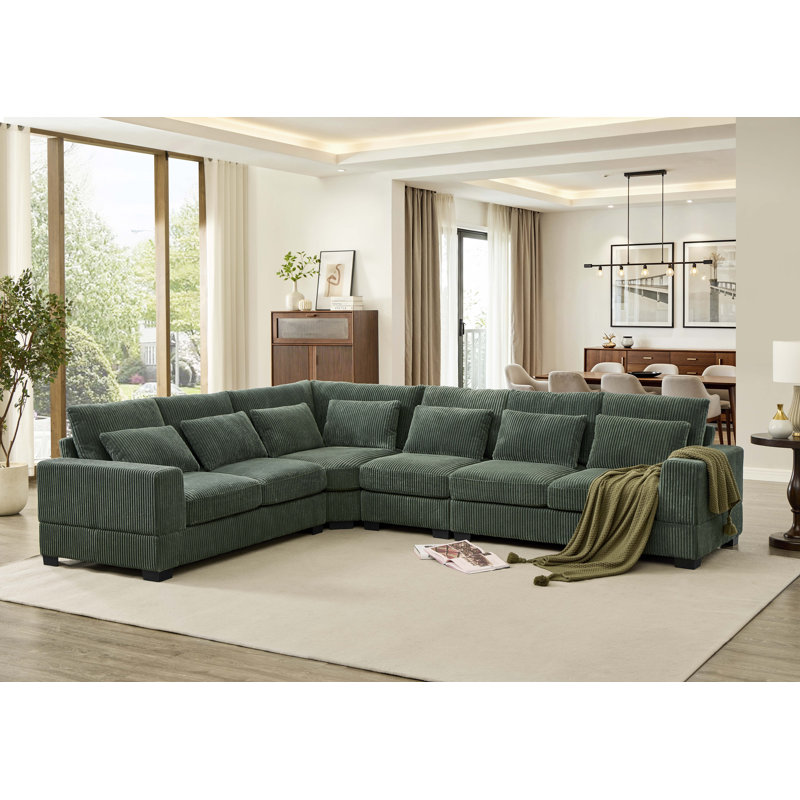 Laguna Modular Corduroy Sectional, Green Corduroy