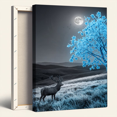 Cerf au clair de lune, reproduction d'art sur toile, ensemble de 1