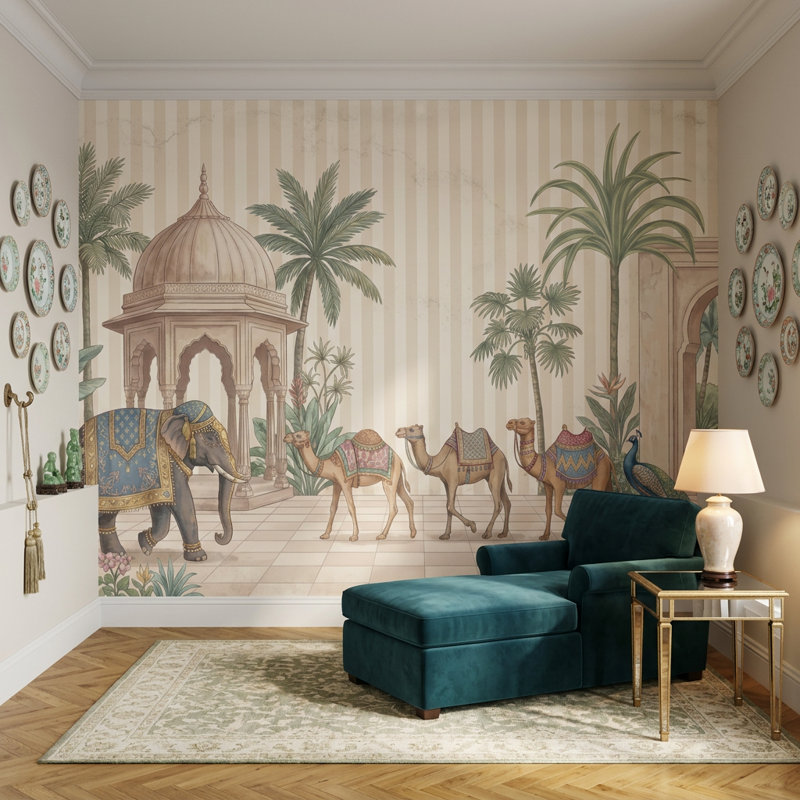Décoration murale palais éléphant amovible, Non tissé, 200 po x 120 po