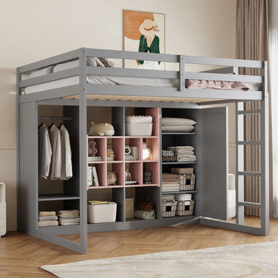 Functional Loft Bed with Ample Storage, Wardrobe, Shelves and Cabinet, Ideal for Small Bedrooms and Shared Spaces