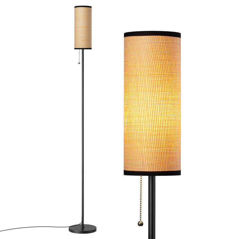 160cm Matte Column Floor Lamp, Rattan Shade
