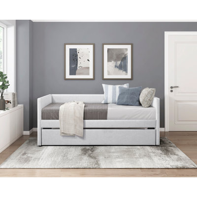 Lit de jour 1pc avec tissu d'ameublement en tissu gris et tissu d'ameublement gris