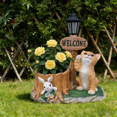 Charmante statue de jardinière pour chat avec un design expressif et une fabrication en résine durable
