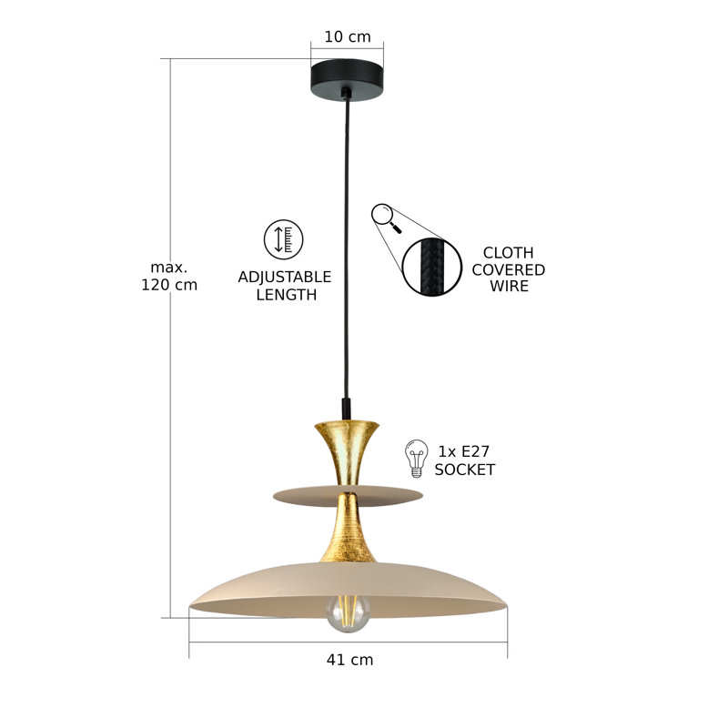 1 - Light Matte Black Dome Pendant, Latte/Gold