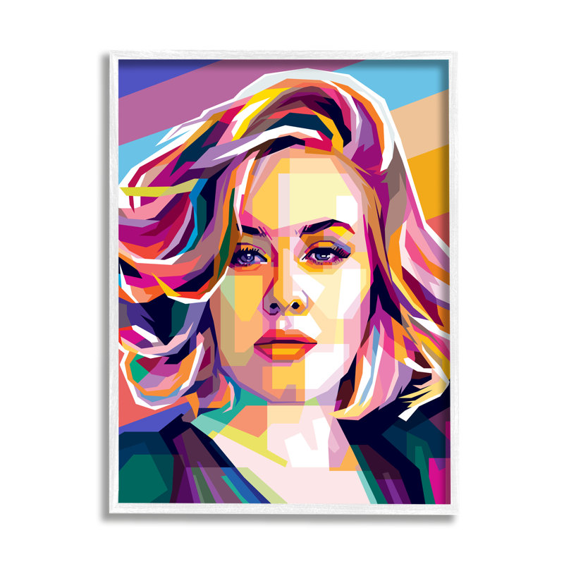 Adele Modern Pop Portrait Abstract Geometric Pattern - Floater Frame Graphic Art on Wood, 14" H x 11" W x 1.5" D