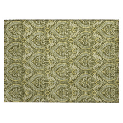 2' X 3' Green Damask Washable Non Skid Indoor Outdoor Area Rug