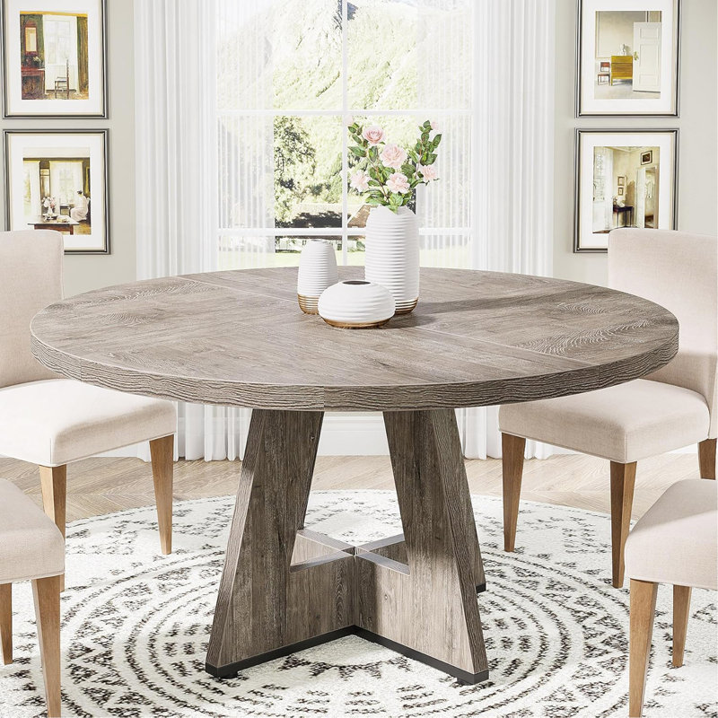 47" Round Farmhouse Dining Table, Gray