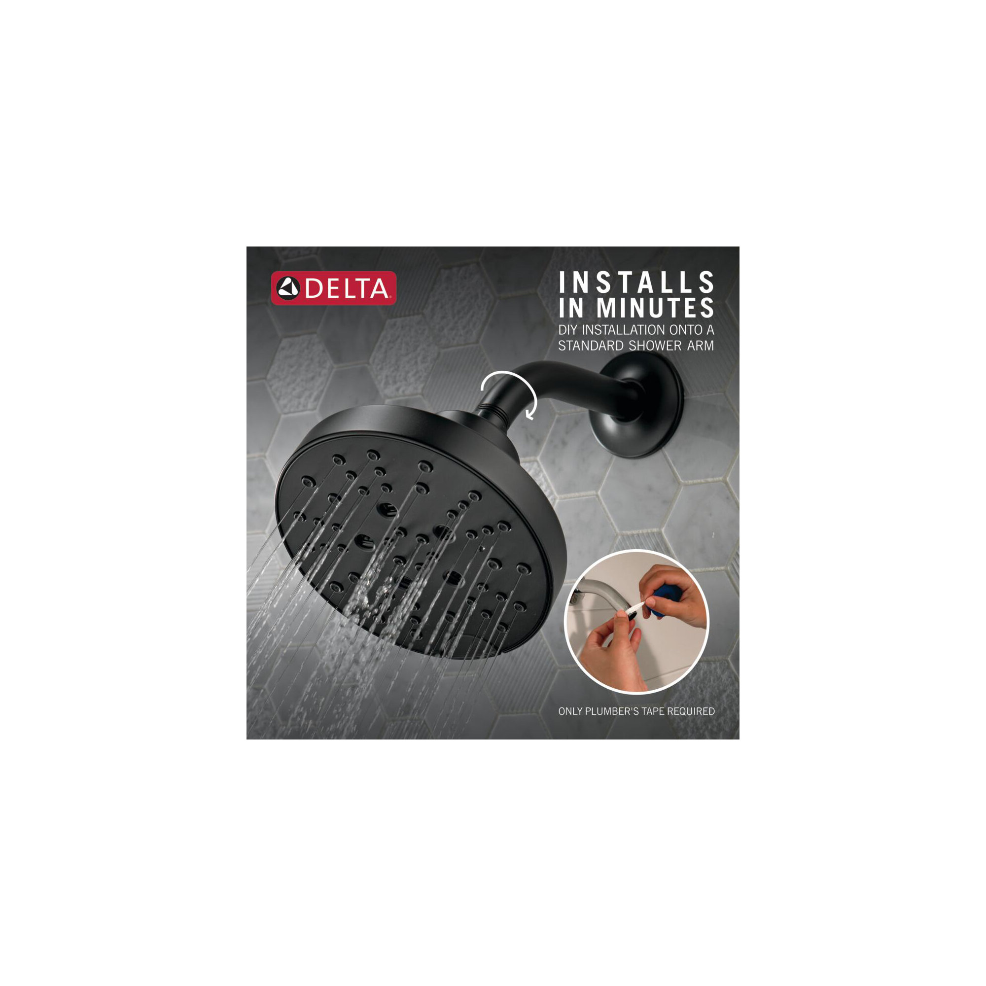 H2Okinetic 5-Spray Contemporary Round Raincan Shower Head 1.75 GPM, Matte Black