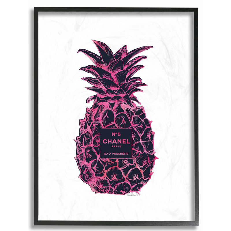 « mode motif d’ananas rose noir », impression, H 20 po x l 16 po, Giclée encadrée noir minuit