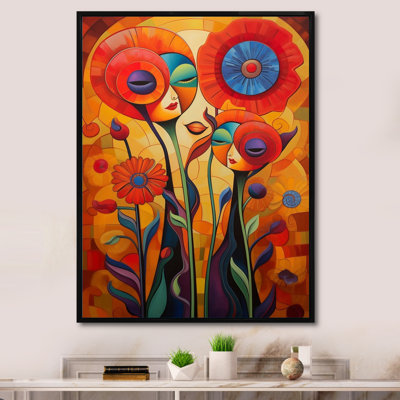 " Cat Portrait Blossoming Retro Red Poppies "
