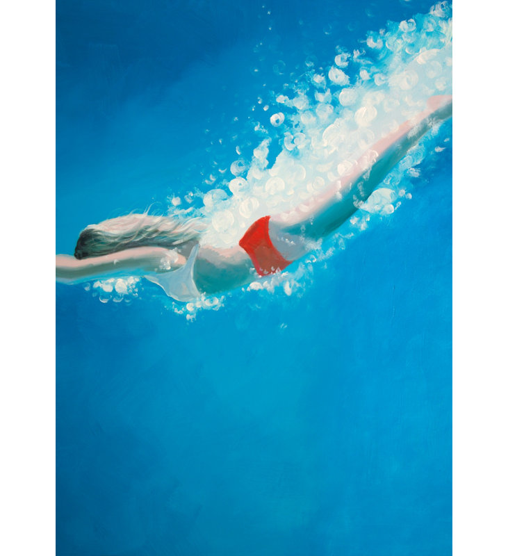 «Diving Jump», art sur toile rouge mer | Accent élégant, H 48 po x l 36 po