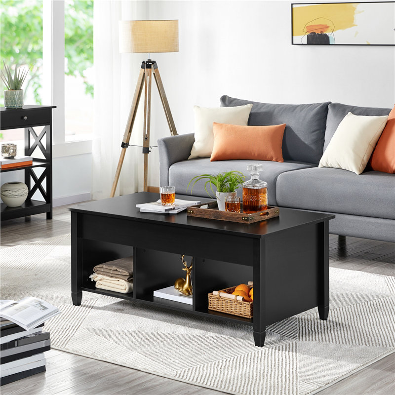 Lemmons Rectangular Lift Top Coffee Table with Storage , 18" H x 18" L x 39.4" W, Black