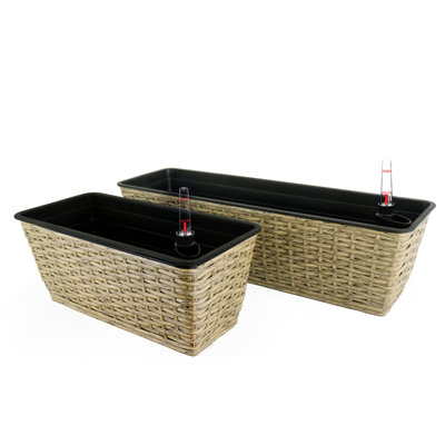 2 pots à fleurs auto-arrosage bruns - tissés à la main pour les plantes d'intérieur et d'extérieur