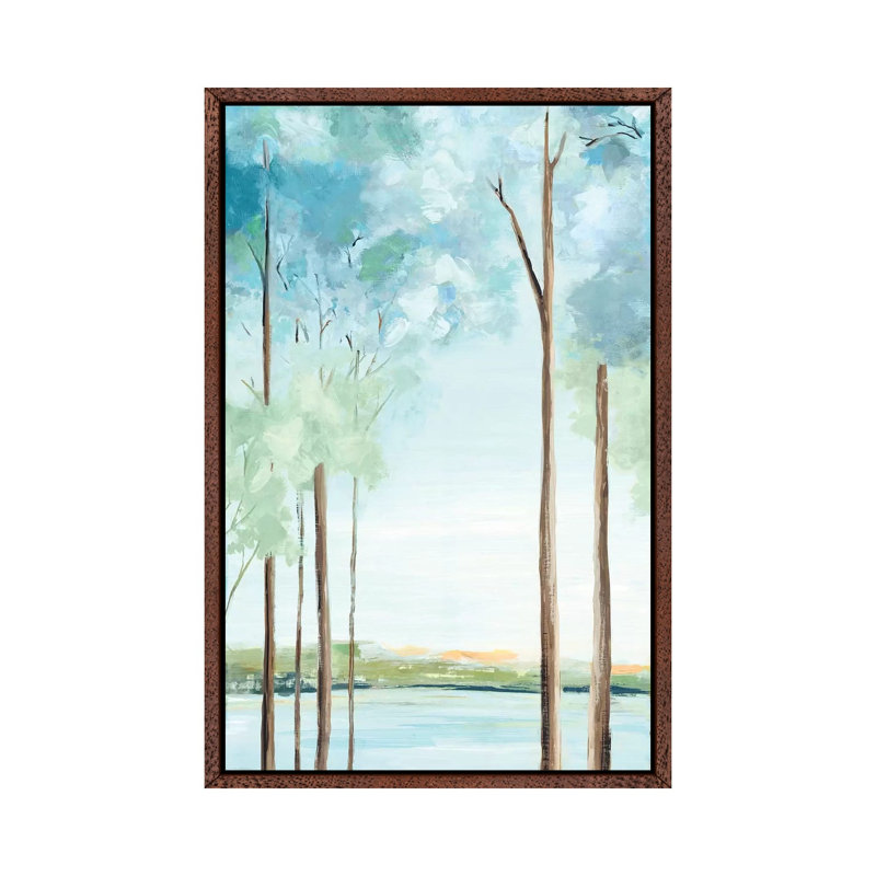 Azure Land I by Eva Watts - Painting on Canvas, 66.04cm H x 45.72cm W x 3.81cm D, Classic Brown Wood Framed