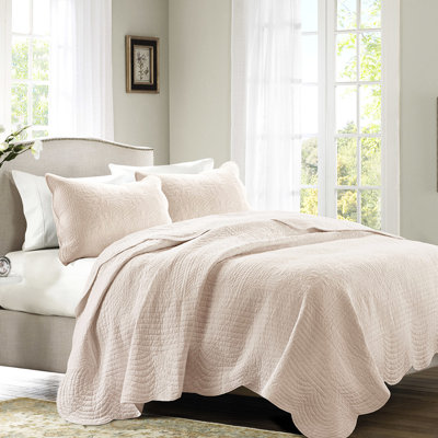 Courtepointe réversible à bords festonnés - rosé, 3, microfibre, rembourrage 90% coton, literie à entretien simple 3 bords,, Fascinating Home