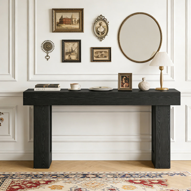 Wooden Sofa Console Table For Entryway, Black