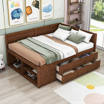 Kouta Wood Daybed with Drawers and Shelves