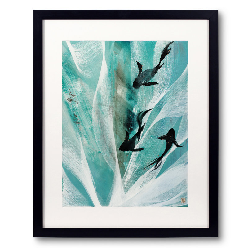Perle d'eau par Novi Lim - Peinture, H 21,25 po x l 17,25 po, Papier avec cadre noir