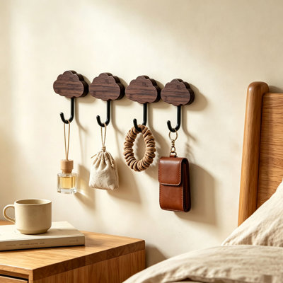 Patères murales en bois, porte-manteau en bois naturel, crochets robustes, ensemble de 4