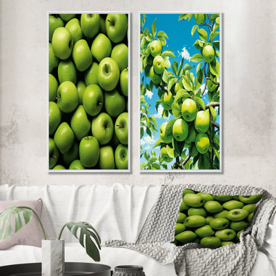Green Apple Orchards - Fruits Canvas Wall Art Set Of 2