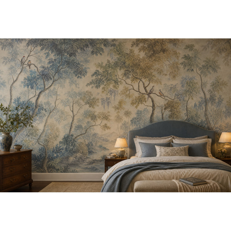Papier peint paysage pastoral pastel, 120"x96", Peel and Stick