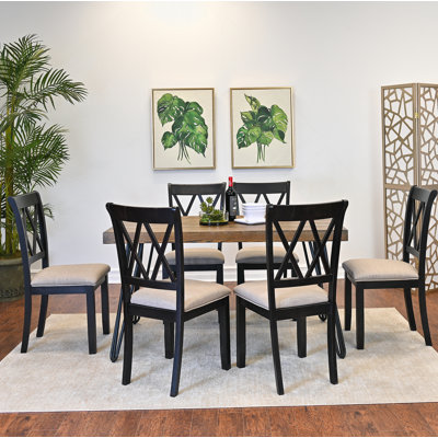 Ensemble de salle à manger 7 pièces avec table à épingle et chaises à dossier croisé Arroyo pour une expérience culinaire confortable et fonctionnelle