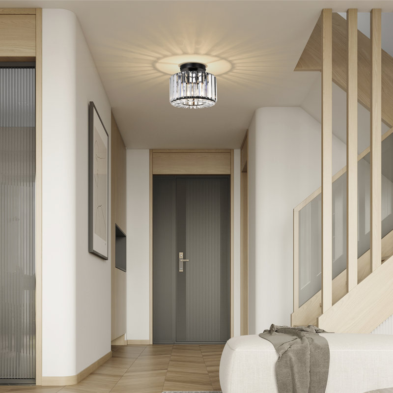 Lilyanka Crystal Semi Flush Mount, Matte Black, 8.7inch