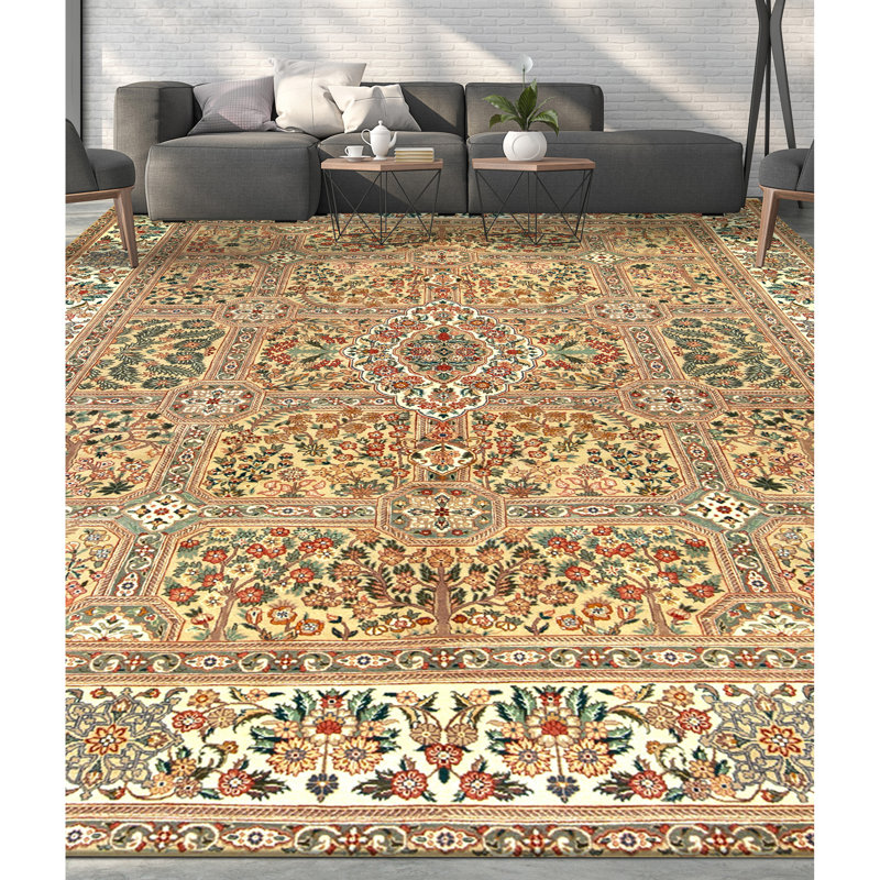 High-Quality Hand-Knotted Beige And Ivory Area Rug