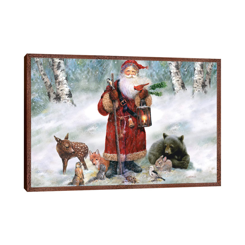 Woodland Santa - Painting on Canvas, 66.04 cm H x 45.72 cm W, Brown Floater Framed