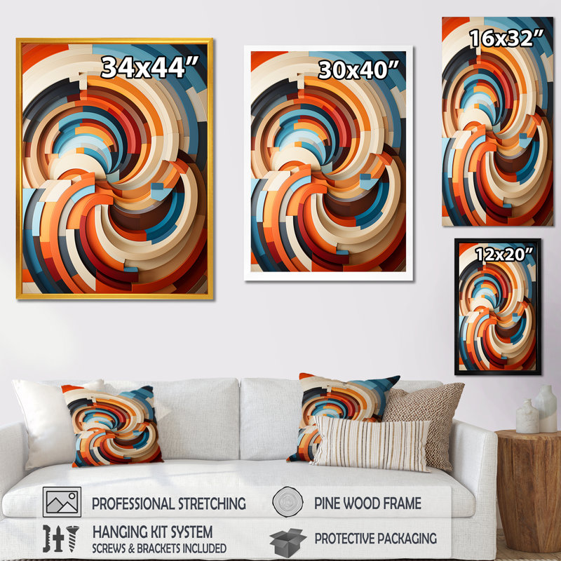 «Echoing Ellipse Beige», art mural géométrique, H 44 po x l 34 po x P 1,5 po, Toile tendue
