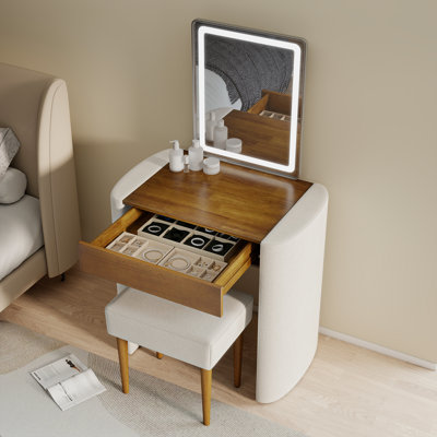 3 Modes Adjustable Brightness Mirror Vanity Table Set Makeup Vanity with Drawer