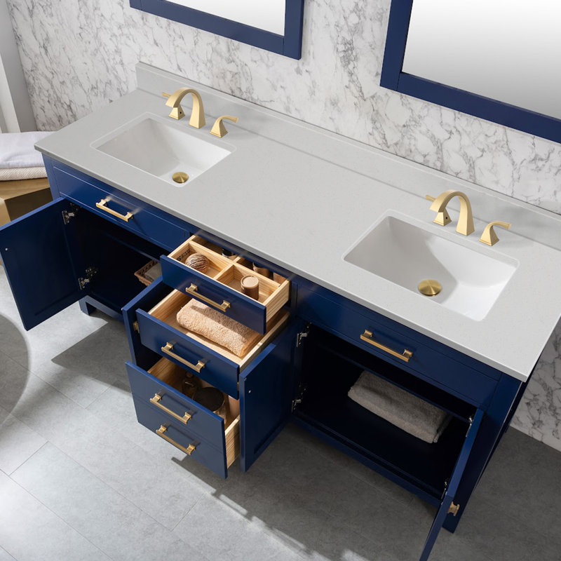 Plateau de meuble-lavabo double 72 po en quartz avec lavabo - pour remplacement de meuble-lavabo, sans armoire
