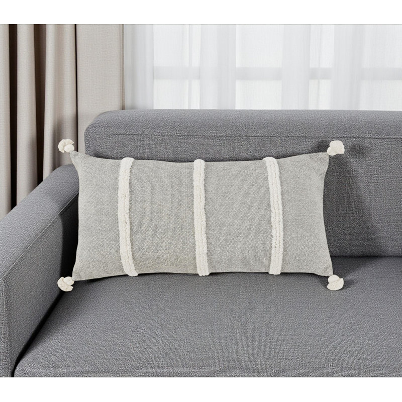 Coussin en coton 14 "x 26" gris et blanc