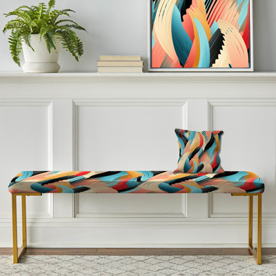 Colorful Boho Spirit Striped Pattern - Geometric Upholstered Gold Bench