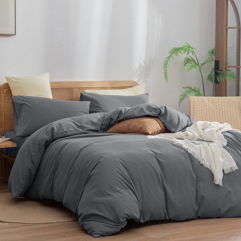 BESTOUCH Duvet Cover Set 100% Washed Cotton Linen Feel Lightweight, Twin Duvet Cover + 1 Standard Pillowcase