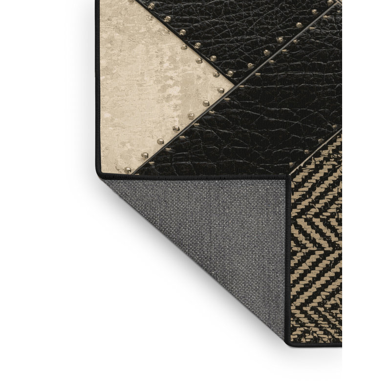 Soft Plush Bertrand Modern Geometric Shapes Area Rug in Brown – Black Binding, 2x4
