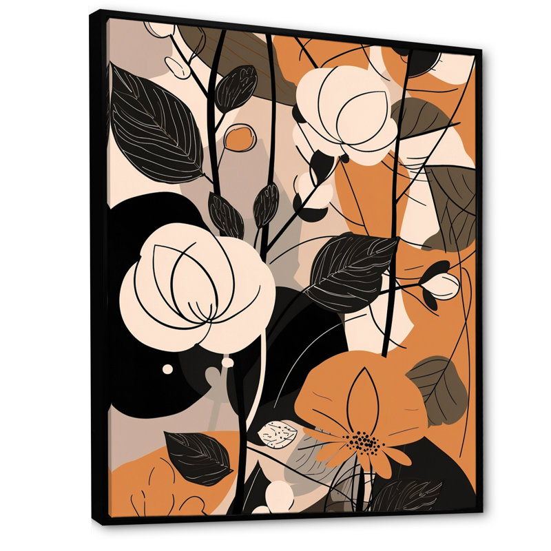 Illustration rétro de roses en terre cuite - reproduction, H 20 po x l 12 po x P 1 po, Cadre flottant noir