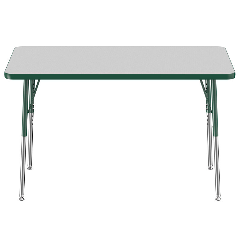 Table d'activité rectangulaire à hauteur réglable en forme de T, Gris/vert, Roulement pivotant standard, 30 po x 72 po