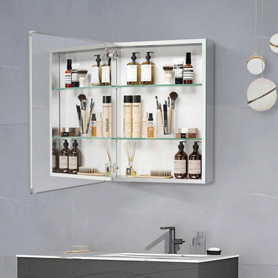 20X26 Inches Medicine Cabinet With Mirror Surface Mount Or Recess Aluminium Bathroom Livingroom