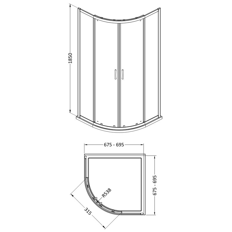 nuie Ella 700mm Chrome Quadrant Shower Enclosure