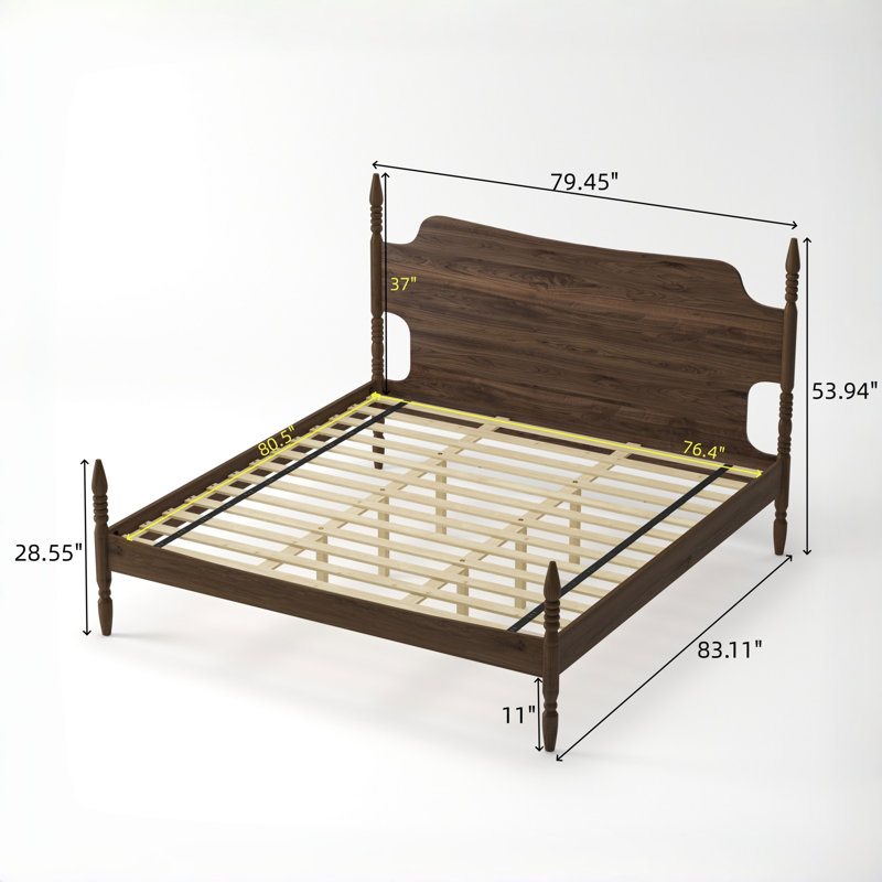 King Size Platform Bed Frame With Curved Tall Headboard Stylish Durable Design No Box Spring Required, King