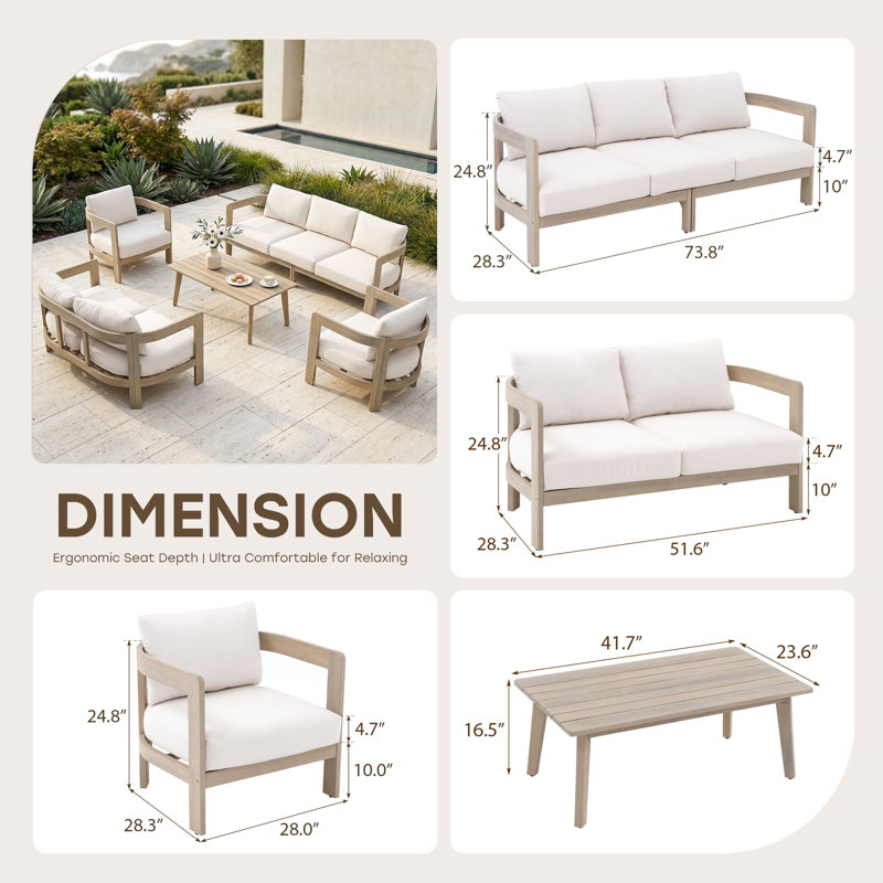 Ensemble de conversation d'extérieur 5 pièces avec coussins, 5 pièces: table, canapé, causeuse, 2 chaises