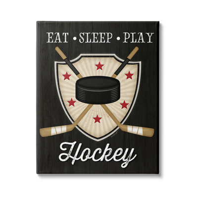 «Eat Sleep Play Hockey Expression Crossed Sticks Puck» par Jennifer Pugh - impression