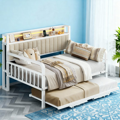 Multifunctional Sofa Bed With Foldable Table & LED Charging Headboard – Pull-Out Trundle Daybed For Small Spaces by Ivy Bronx