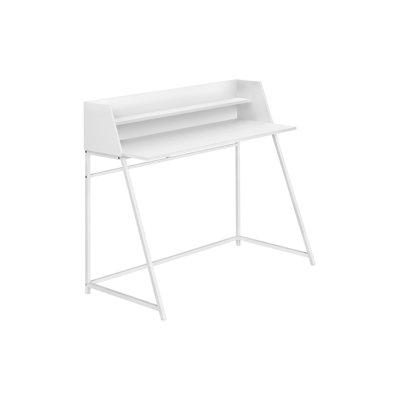 Bureau d'ordinateur de 48 pouces avec tablette à huche, table d'écriture blanche pour bureau à domicile avec base en métal blanc