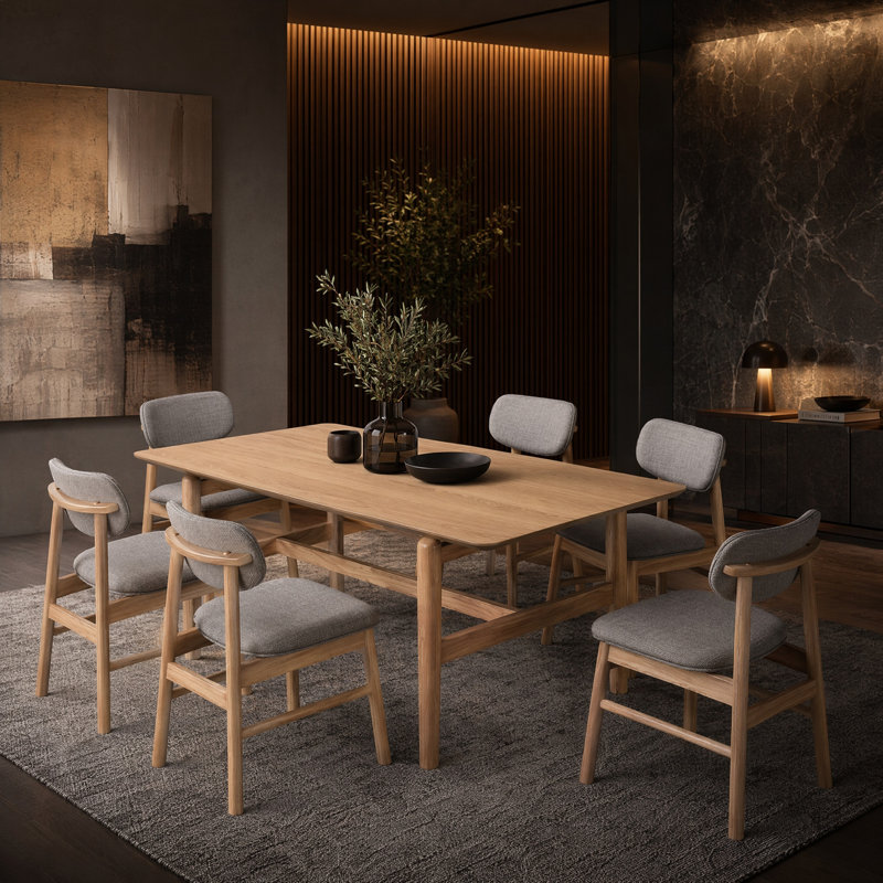 Ensemble de salle à manger moderne avec chaises incurvées 7 pièces Hudson, 7 pièces : table, 6 chaises, Walnut