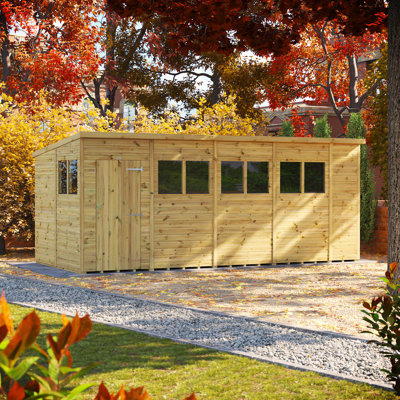 Powersheds 18 x 8ft Premium Pressure Treated Timber Pent Garden Shed