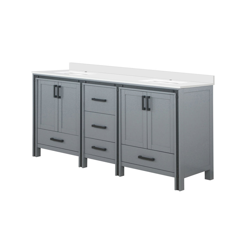 Meuble-lavabo double gris foncé l 72 po x P 22 po avec comptoir en quartz blanc, Dark Grey, 72"