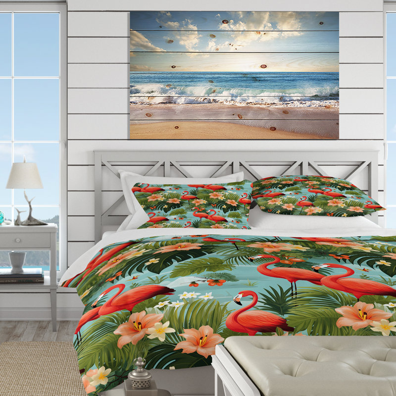 Flamingo Paradise Tropical Pattern II - Ensemble de housse de couette tropical